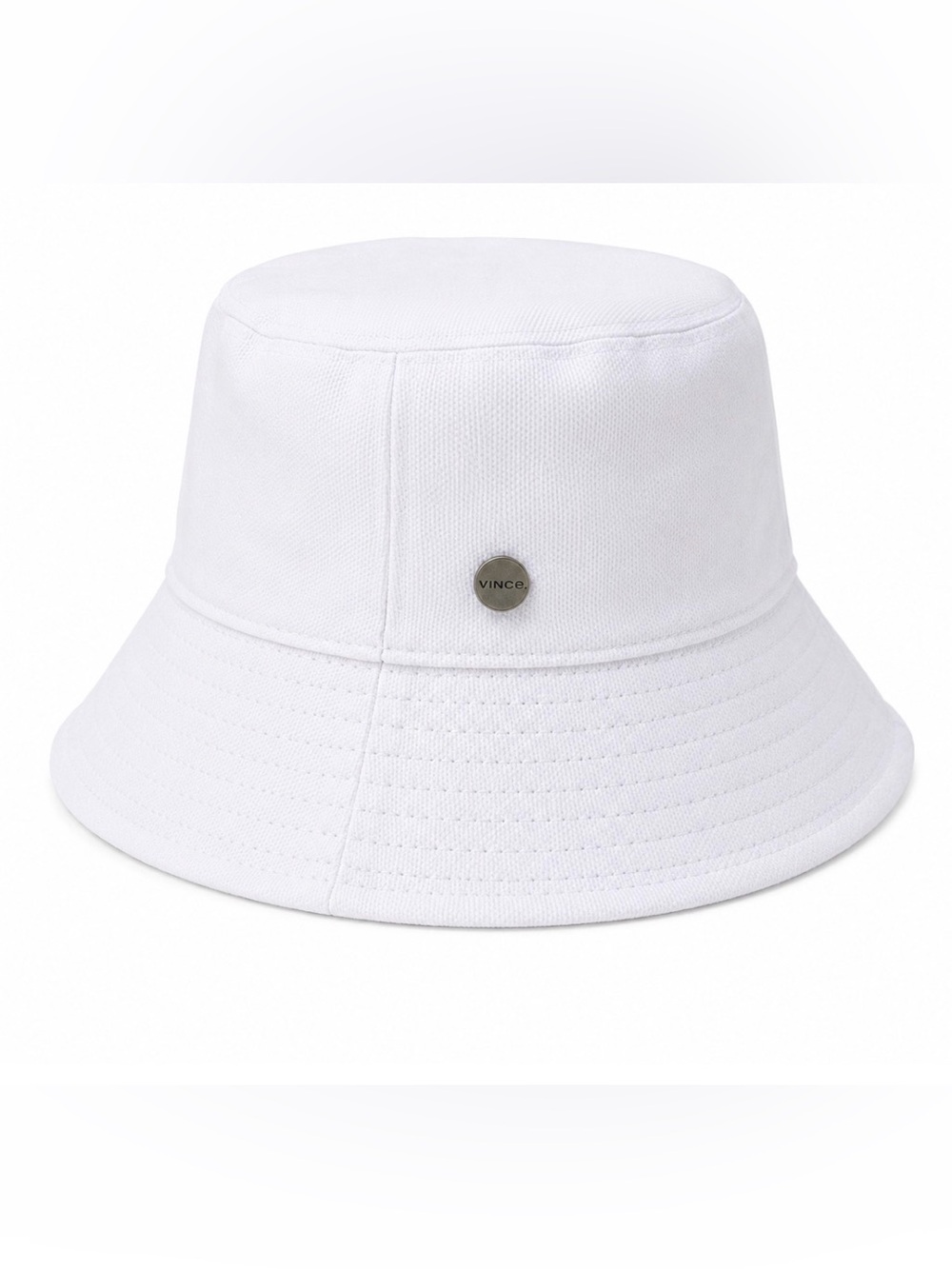 Vince White Cotton Canvas Bucket Hat S/M Logo Plaque